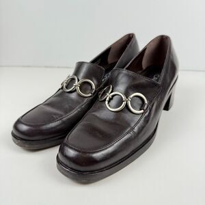 Vintage Y2K Calico Brown Leather Loafer Heels Size 8N